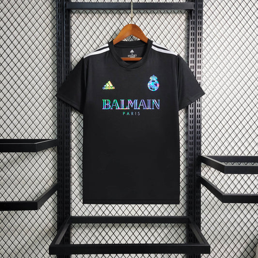 Camiseta Real Madrid Balmain Futbol Negra 2023 2024