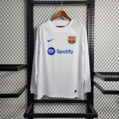 Camiseta FC Barcelona Segunda Equipación Blanca Manga Larga 2023 2024