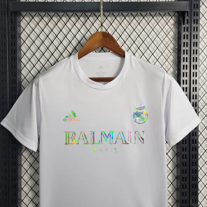 Camiseta de futbol blanca Real Madrid Balmain 2023 2024