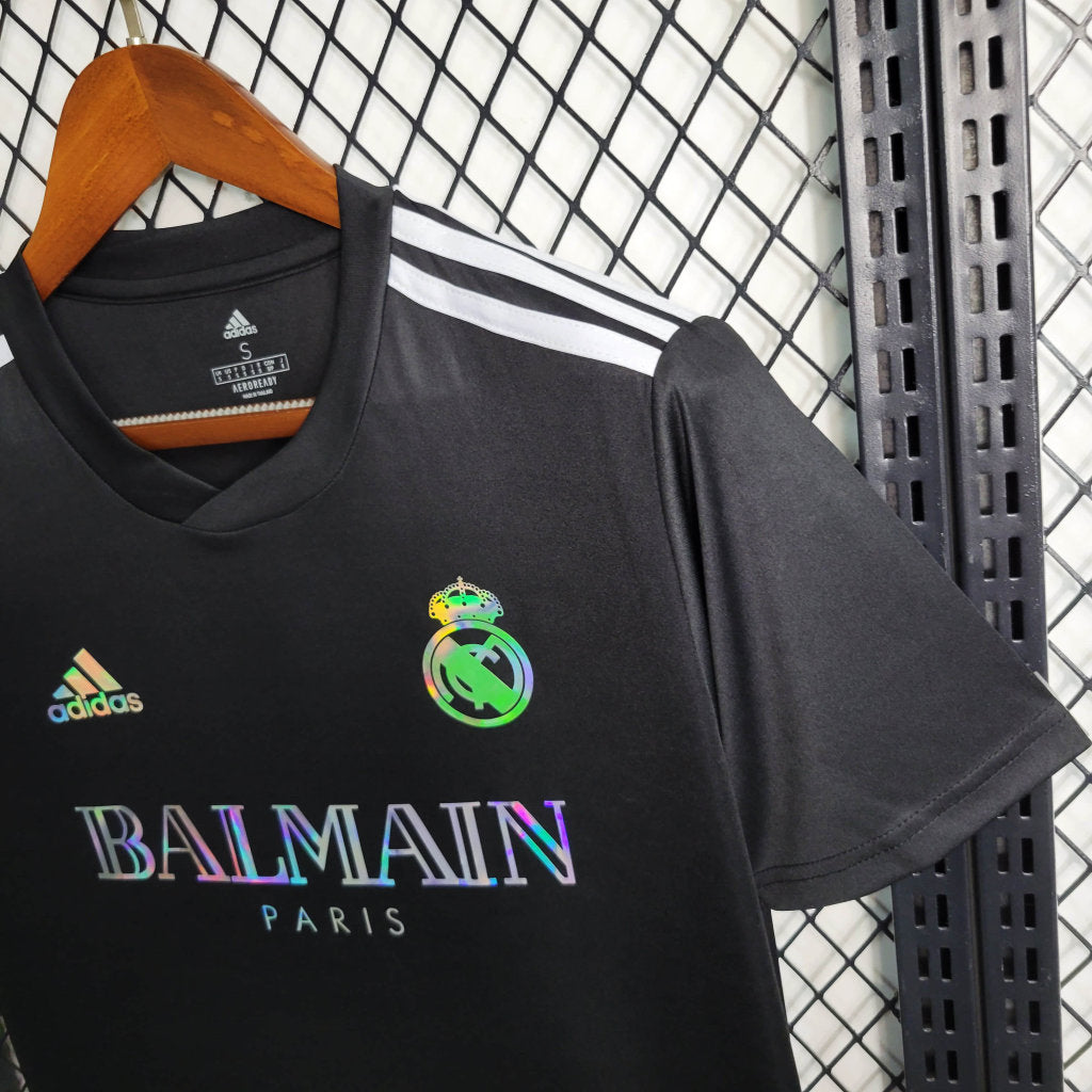 Camiseta Real Madrid Balmain Futbol Negra 2023 2024